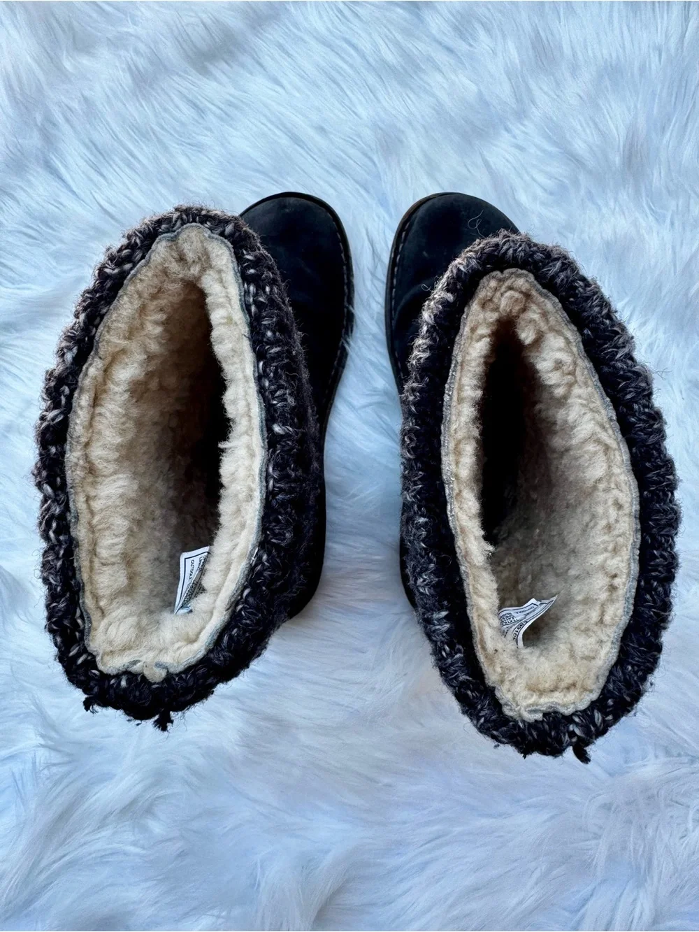 UGG Kaylana Black Suede Leather Knit Cuff Pull on Winter Boots Rubber Sole Sz 7